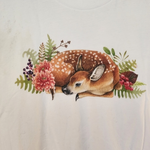Bella Canvas floral baby fawn cottagecore tshirt size medium 100 cotton fairy - Picture 4 of 7